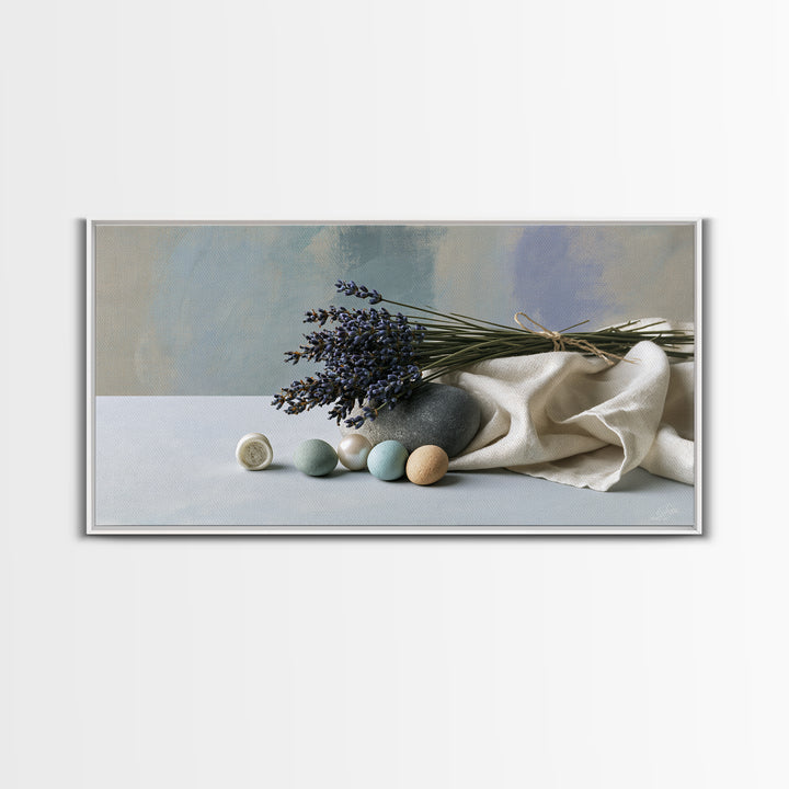 Lavender Bundle with Soft Shadow Framed Canvas Print, Spa Art, Boho Decor, Spa Decor, Oil Painting, Serenity, Printable Art, SPA-2x1-27