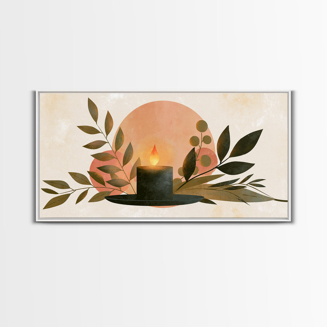 Warm Candle Flame Framed Canvas Print, Spa Art, Nature Prints, Spa Decor, Watercolor Art, Serenity, Dog Groomer Gifts, SPA-2x1-29