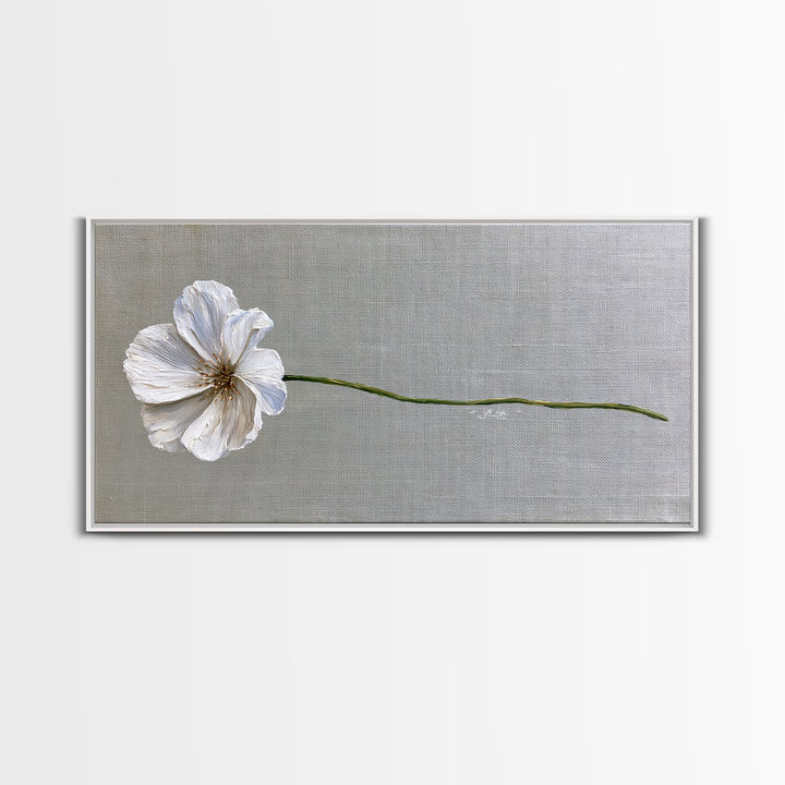 Single White Flower on Linen Ground Framed Canvas Print, Spa Art, Printable Art, Spa Decor, Watercolor Art, Serenity, SPA-2x1-37
