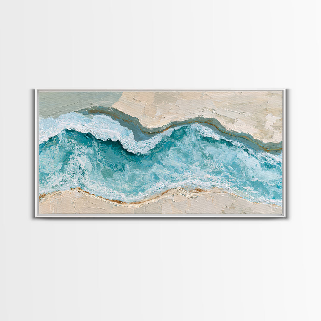 Blue Lagoon Water Seen from Above Framed Canvas Print, Spa Art, Art, Spa Decor, Serenity, Abstract Print, Minimalist Art, SPA-2x1-40