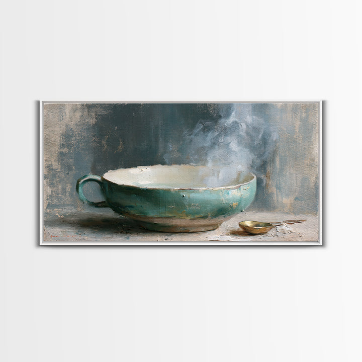 Tea Bowl and Steam Still Life Framed Canvas Print, Spa Art, Art Print, Spa Decor, Serenity, Botanical Art, Nature Prints, SPA-2x1-42