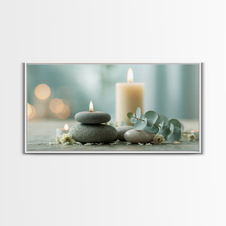 Warm Candle Flame Framed Canvas Print, Spa Art, Nature Prints, Spa Decor, Watercolor Art, Serenity, Dog Groomer Gifts, SPA-2x1-5