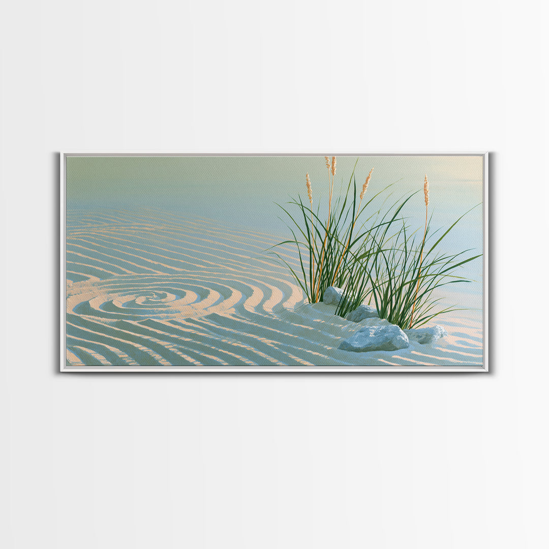 Sand Garden Lines Framed Canvas Print, Spa Art, Wall Art Print, Spa Decor, Fine Art, Serenity, Animal Art, Modern Home Decor, SPA-2x1-56
