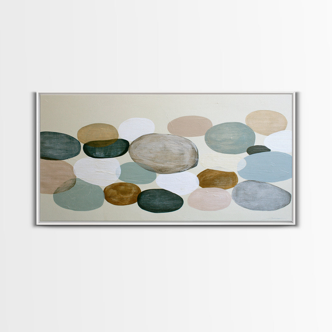 Pebble Texture Abstract Framed Canvas Print, Spa Art, City Art, Spa Decor, Abstract Art, Serenity, Boho Decor, SPA-2x1-59