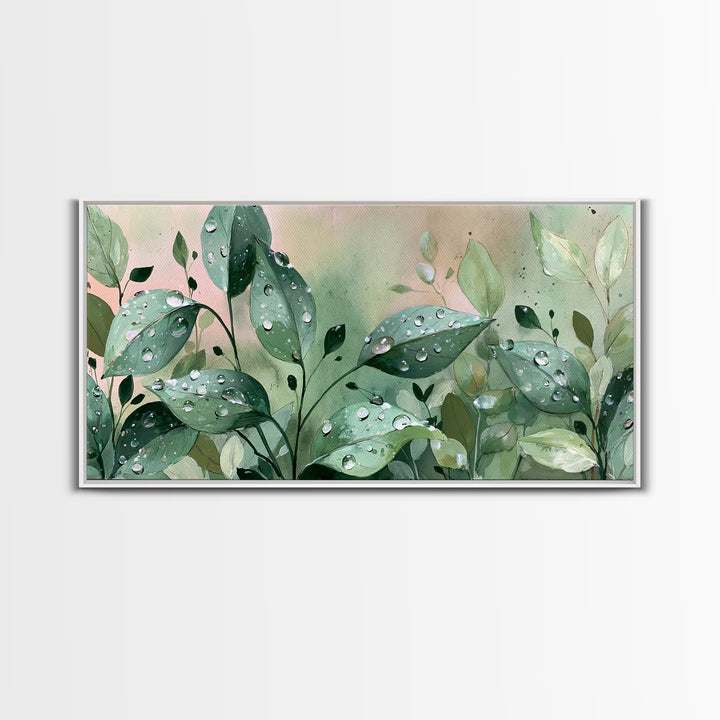 Rain on Leaves Framed Canvas Print, Spa Art, Black Woman Art, Spa Decor, Oil Painting, Serenity, Modern Home Decor, SPA-2x1-60
