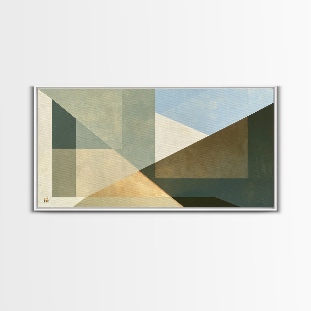 Sage and Ivory Geometric Calm Composition Framed Canvas Print, Spa Art, Contemporary Art, Spa Decor, Fine Art, Serenity, SPA-2x1-65