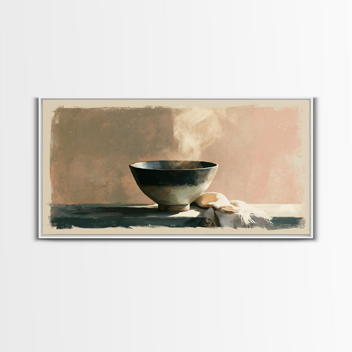 Tea Bowl and Steam Still Life Canvas Print, Spa Art, Spa Decor, Watercolor Art, Serenity, Dog Wall Art, Abstract Print, SPA-2x1-66
