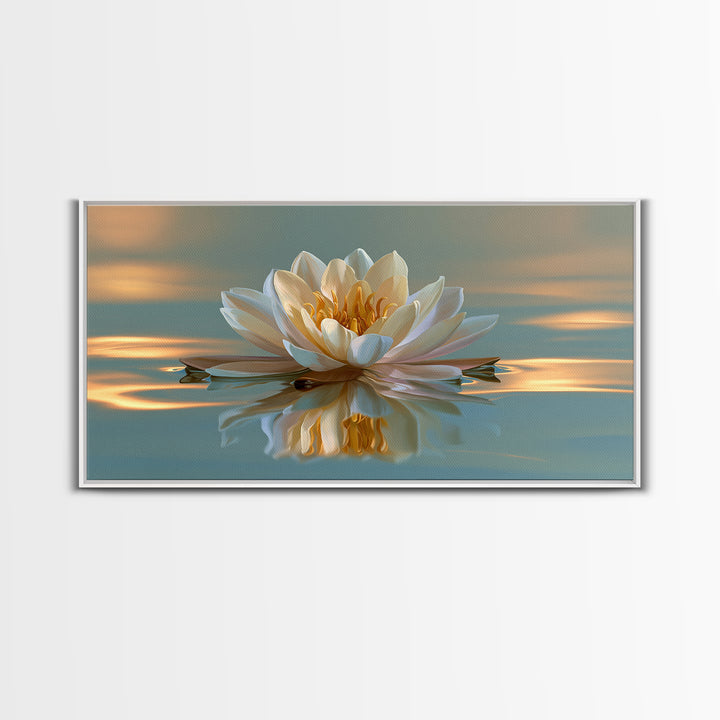 Lotus Flower Floating on Still Pond Framed Canvas Print, Spa Art, Travel Poster, Spa Decor, Watercolor Art, Serenity, SPA-2x1-72