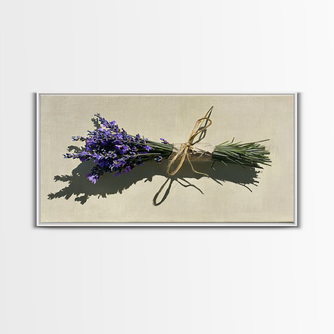Lavender Bundle with Soft Shadow Framed Canvas Print, Spa Art, Art Print, Spa Decor, Fine Art, Serenity, Botanical Art, SPA-2x1-75