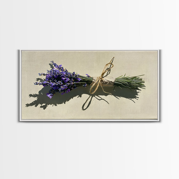 Lavender Bundle with Soft Shadow Framed Canvas Print, Spa Art, Art Print, Spa Decor, Fine Art, Serenity, Botanical Art, SPA-2x1-75