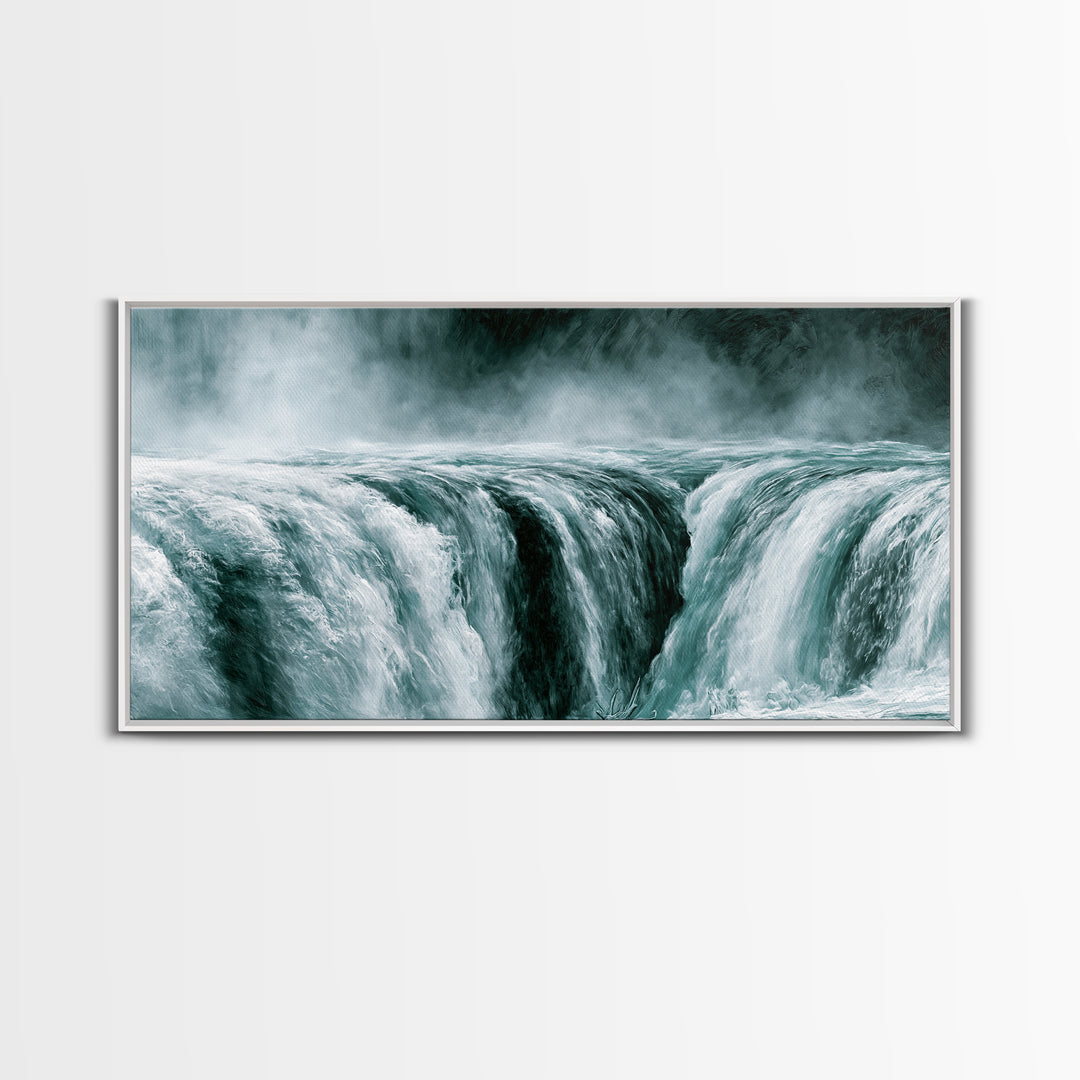 Serene Waterfall with Mist Framed Canvas Print, Spa Art, Wall Art Print, Spa Decor, Serenity, Animal Art, Modern Home Decor, SPA-2x1-86