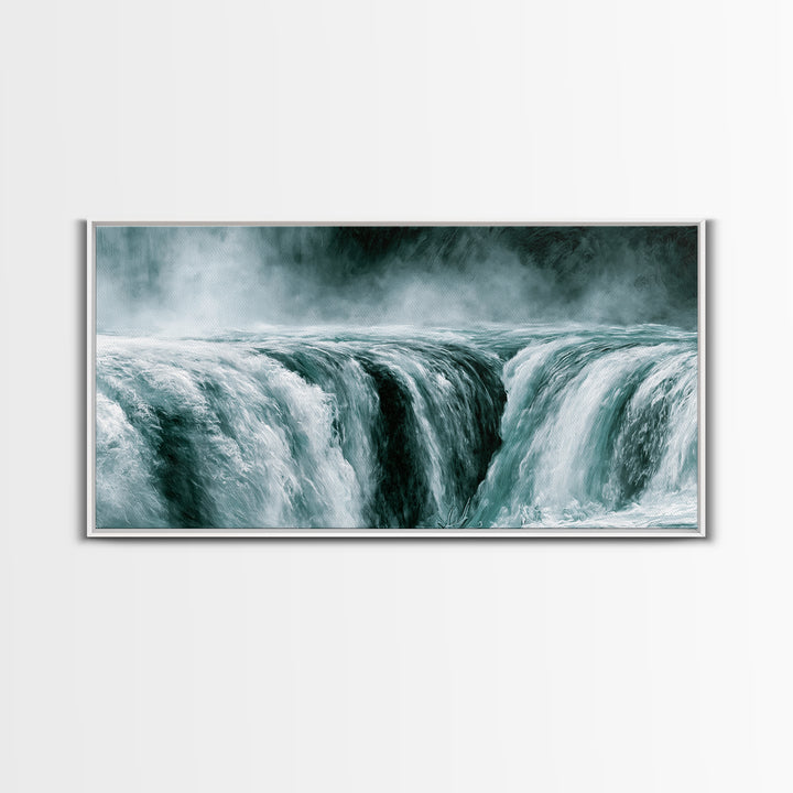 Serene Waterfall with Mist Framed Canvas Print, Spa Art, Wall Art Print, Spa Decor, Serenity, Animal Art, Modern Home Decor, SPA-2x1-86