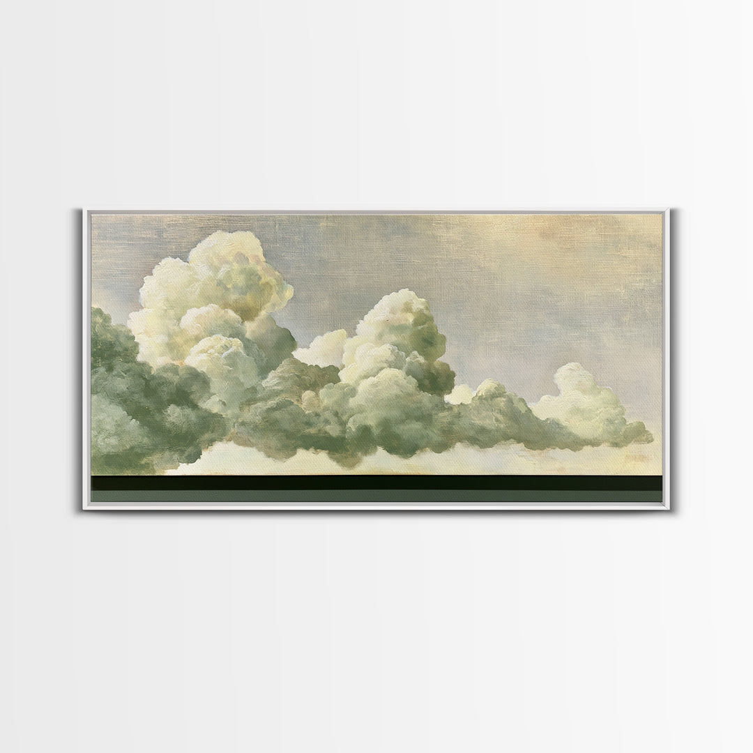 Soft Cloudscape in Cream and Sage Framed Canvas Print, Spa Art, Printable Wall Art, Spa Decor, Serenity, Feminine Wall Art, SPA-2x1-9