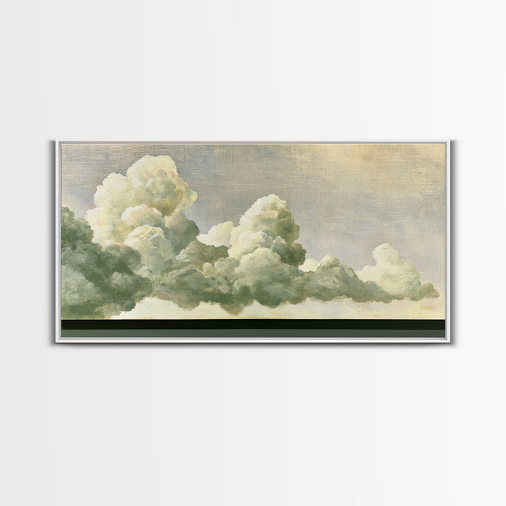 Soft Cloudscape in Cream and Sage Framed Canvas Print, Spa Art, Printable Wall Art, Spa Decor, Serenity, Feminine Wall Art, SPA-2x1-9