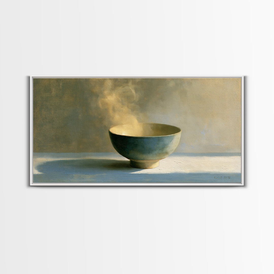 Tea Bowl and Steam Still Life Framed Canvas Print, Spa Art, Black Woman Art, Spa Decor, Oil Painting, Serenity, SPA-2x1-90