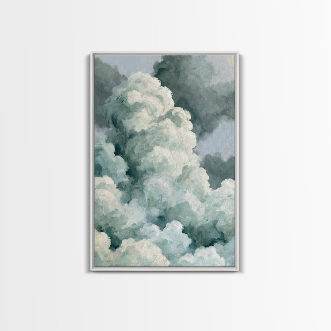 Soft Cloudscape in Cream and Sage Framed Canvas Print, Spa Art, Black Woman Art, Spa Decor, Oil Painting, Serenity, SPA-2x3-21