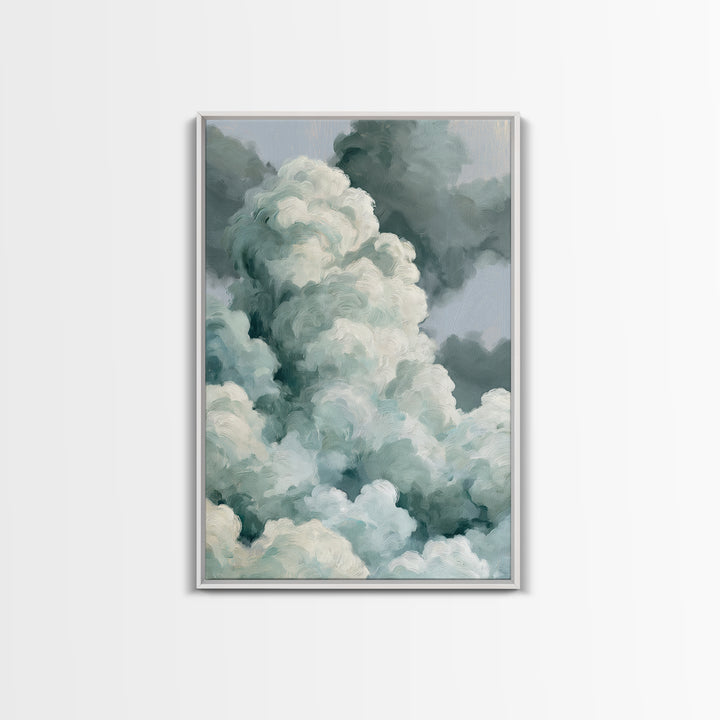 Soft Cloudscape in Cream and Sage Framed Canvas Print, Spa Art, Black Woman Art, Spa Decor, Oil Painting, Serenity, SPA-2x3-21