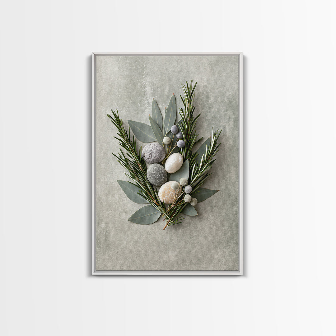 Botanical Herbal Arrangement Framed Canvas Print, Spa Art, Art, Spa Decor, Fine Art, Serenity, Abstract Print, Minimalist Art, SPA-2x3-46