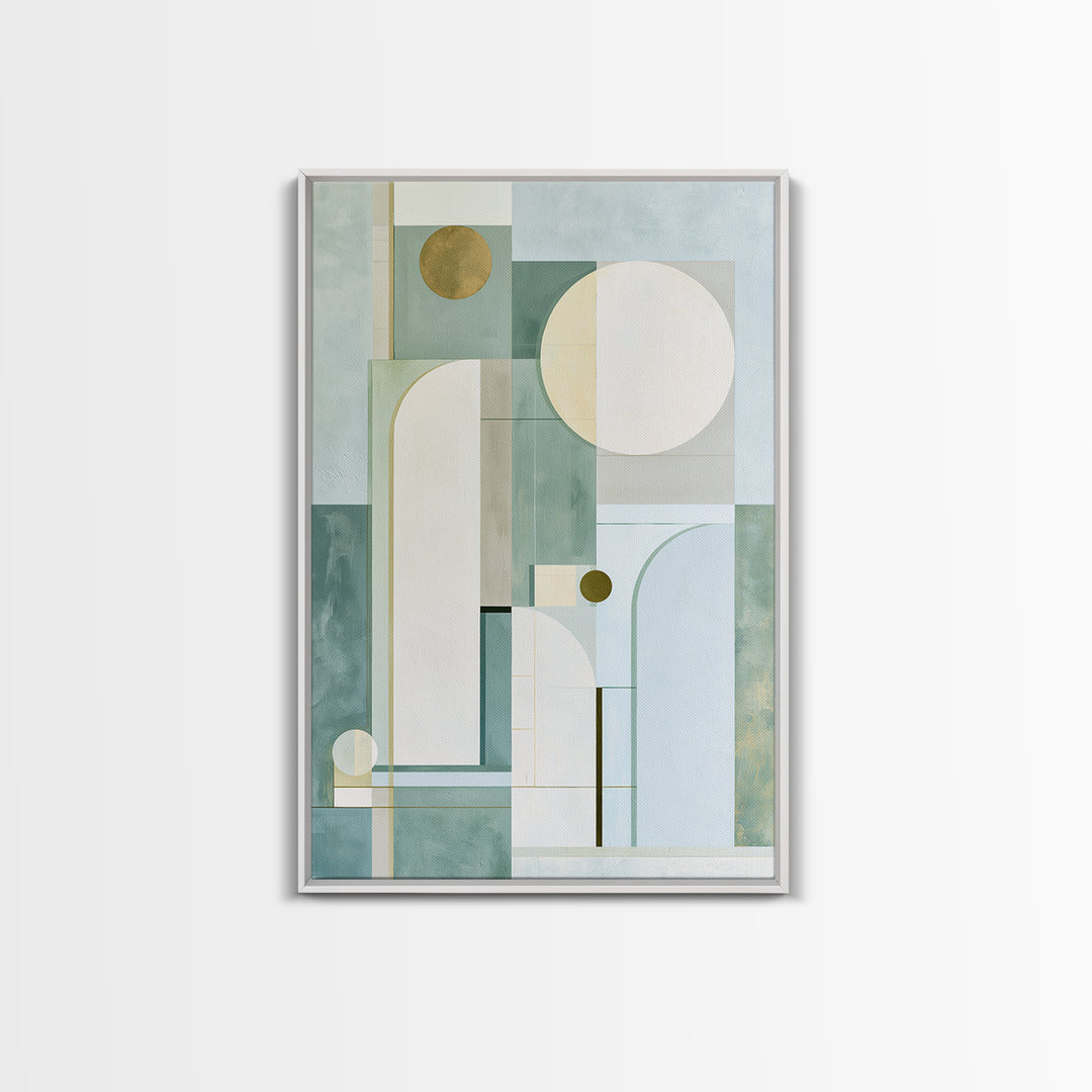 Sage and Ivory Geometric Calm Composition Framed Canvas Print, Spa Art, Abstract Print, Spa Decor, Abstract Art, Serenity, SPA-2x3-53