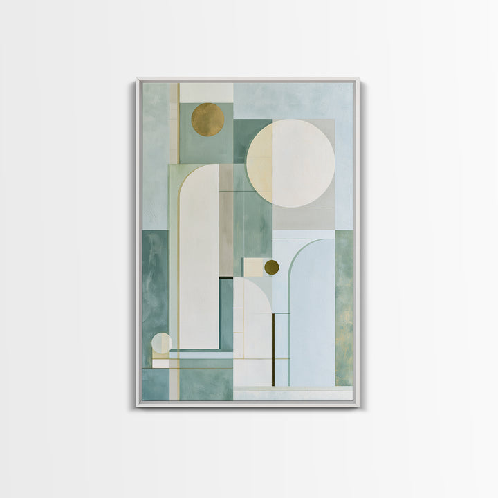 Sage and Ivory Geometric Calm Composition Framed Canvas Print, Spa Art, Abstract Print, Spa Decor, Abstract Art, Serenity, SPA-2x3-53