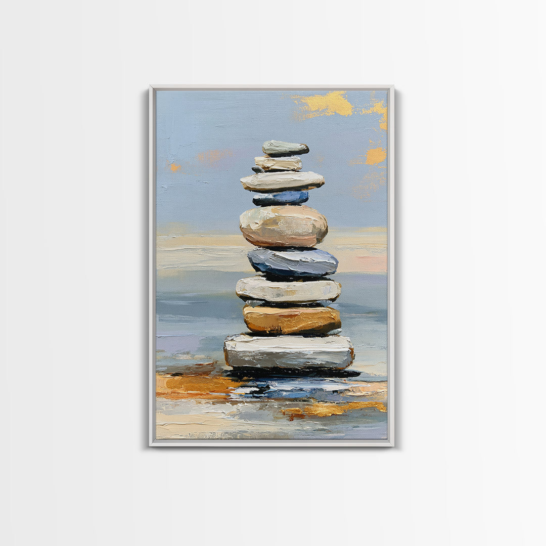 Stacked Stones Beside Calm Water Canvas Print, Spa Art, Dog Groomer Gifts, Spa Decor, Oil Painting, Serenity, Fine Art Print, SPA-2x3-57