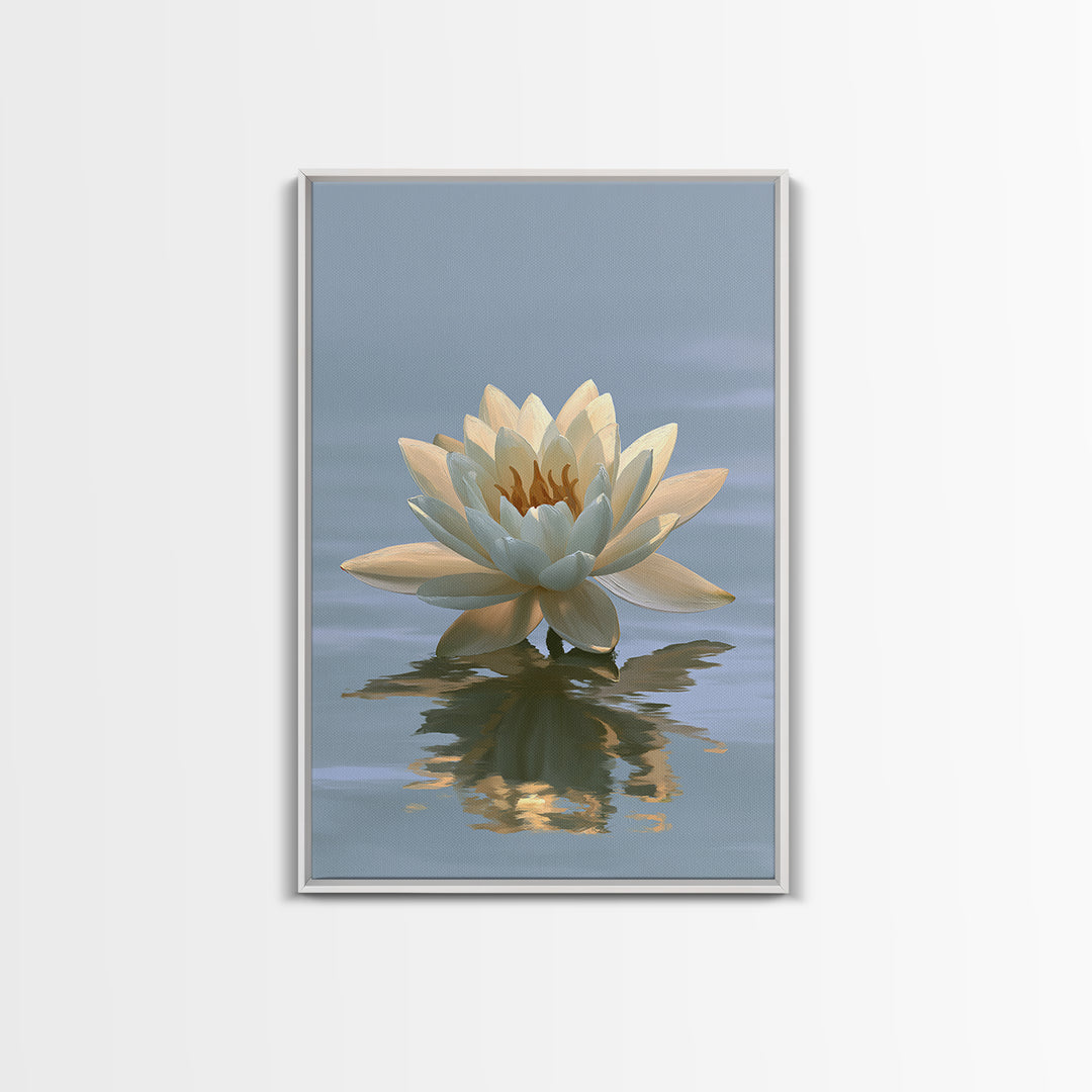 Lotus Flower Floating on Still Pond Framed Canvas Print, Spa Art, Travel Poster, Spa Decor, Watercolor Art, Serenity, SPA-2x3-60