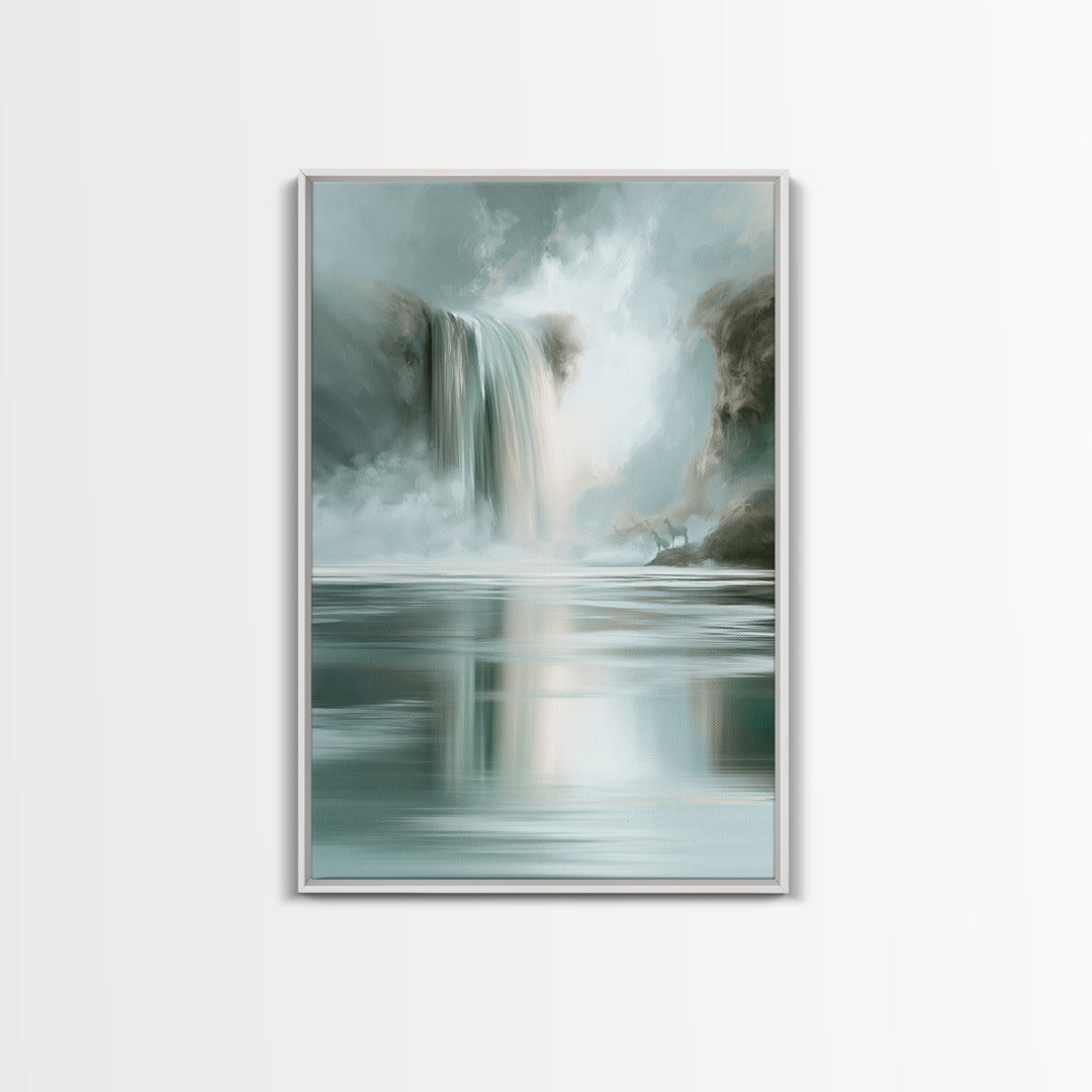 Serene Waterfall with Mist Framed Canvas Print, Spa Art, Nature Prints, Spa Decor, Watercolor Art, Serenity, Dog Groomer Gifts, SPA-2x3-74