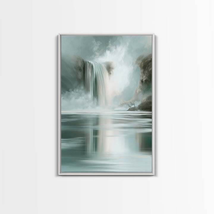 Serene Waterfall with Mist Framed Canvas Print, Spa Art, Nature Prints, Spa Decor, Watercolor Art, Serenity, Dog Groomer Gifts, SPA-2x3-74