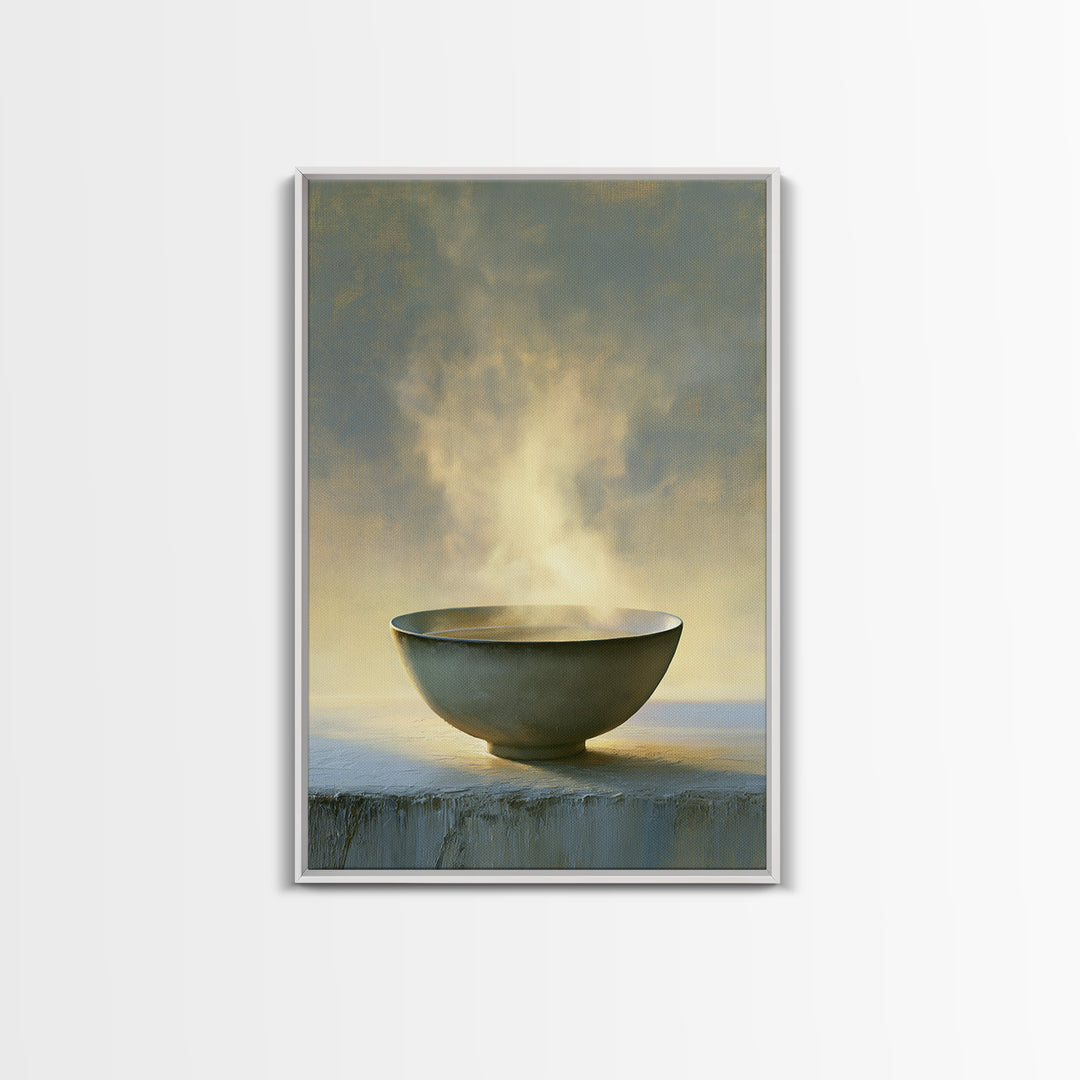 Tea Bowl and Steam Still Life Framed Canvas Print, Spa Art, Travel Poster, Spa Decor, Fine Art, Serenity, Salon Decor, SPA-2x3-78
