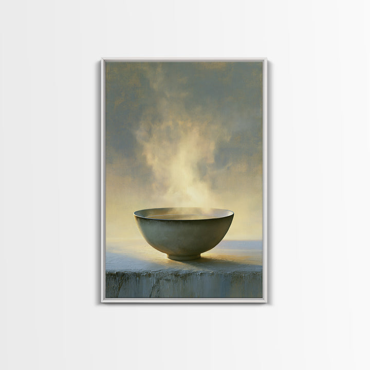 Tea Bowl and Steam Still Life Framed Canvas Print, Spa Art, Travel Poster, Spa Decor, Fine Art, Serenity, Salon Decor, SPA-2x3-78