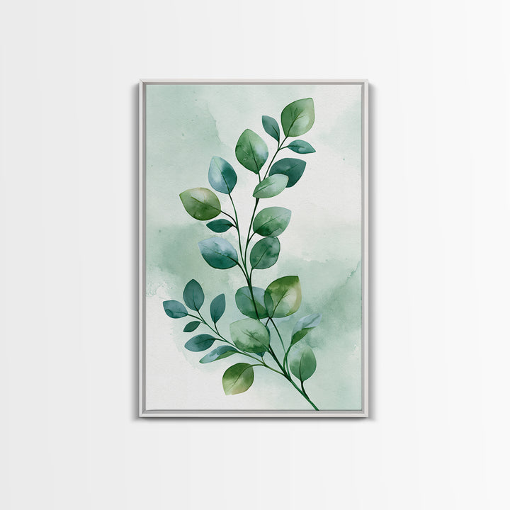 Eucalyptus Branch in Soft Green Watercolor Framed Canvas Print, Spa Art, Dog Canvas, Spa Decor, Fine Art, Serenity, Art Print, SPA-2x3-83