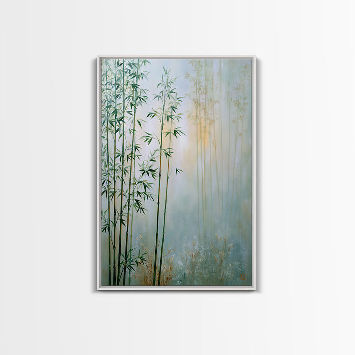 Misty Bamboo Forest Framed Canvas Print, Spa Art, Salon Decor, Spa Decor, Oil Painting, Serenity, Statement Artwork, Boho Decor, SPA-2x3-85