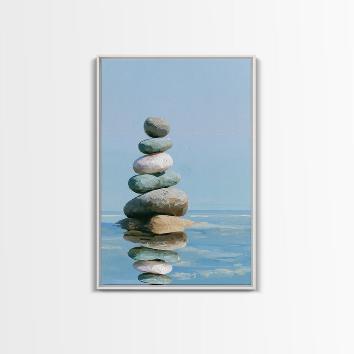 Stacked Stones Beside Calm Water Canvas Print, Spa Art, Travel Poster, Spa Decor, Fine Art, Serenity, Salon Decor, City Art, SPA-2x3-9