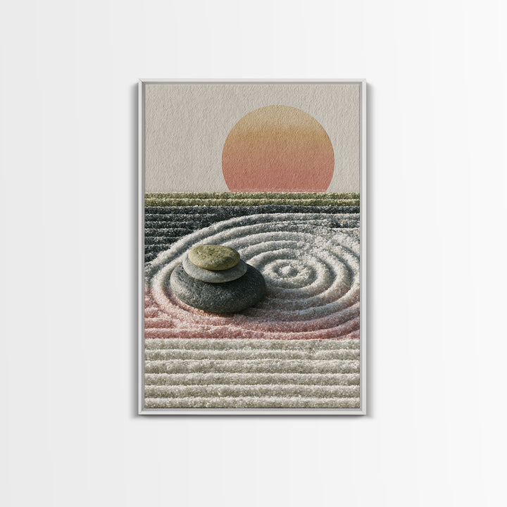 Sand Garden Lines Framed Canvas Print, Spa Art, Textured Painting, Spa Decor, Fine Art, Serenity, Travel Poster, Abstract, SPA-2x3-92
