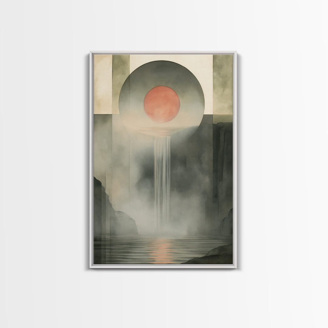 Serene Waterfall with Mist Framed Canvas Print, Spa Art, Nature Prints, Spa Decor, Watercolor Art, Serenity, Dog Groomer Gifts, SPA-2x3-98