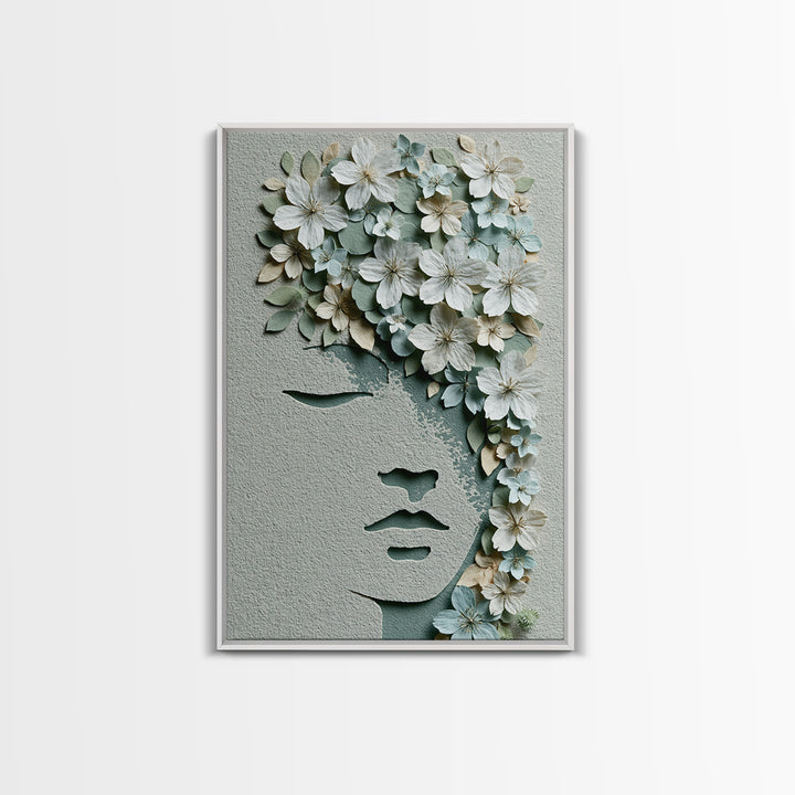 Minimal Face with Closed Eyes and Flowers Canvas Print, Spa Art, Spa Wall Art, Spa Decor, Watercolor Art, Serenity, SPA-2x3-99