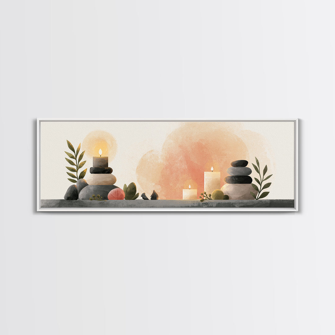 Warm Candle Flame Framed Canvas Print, Spa Art, Fashion Wall Art, Spa Decor, Fine Art, Serenity, Modern Decor, Fine Art Print, SPA-3x1-1