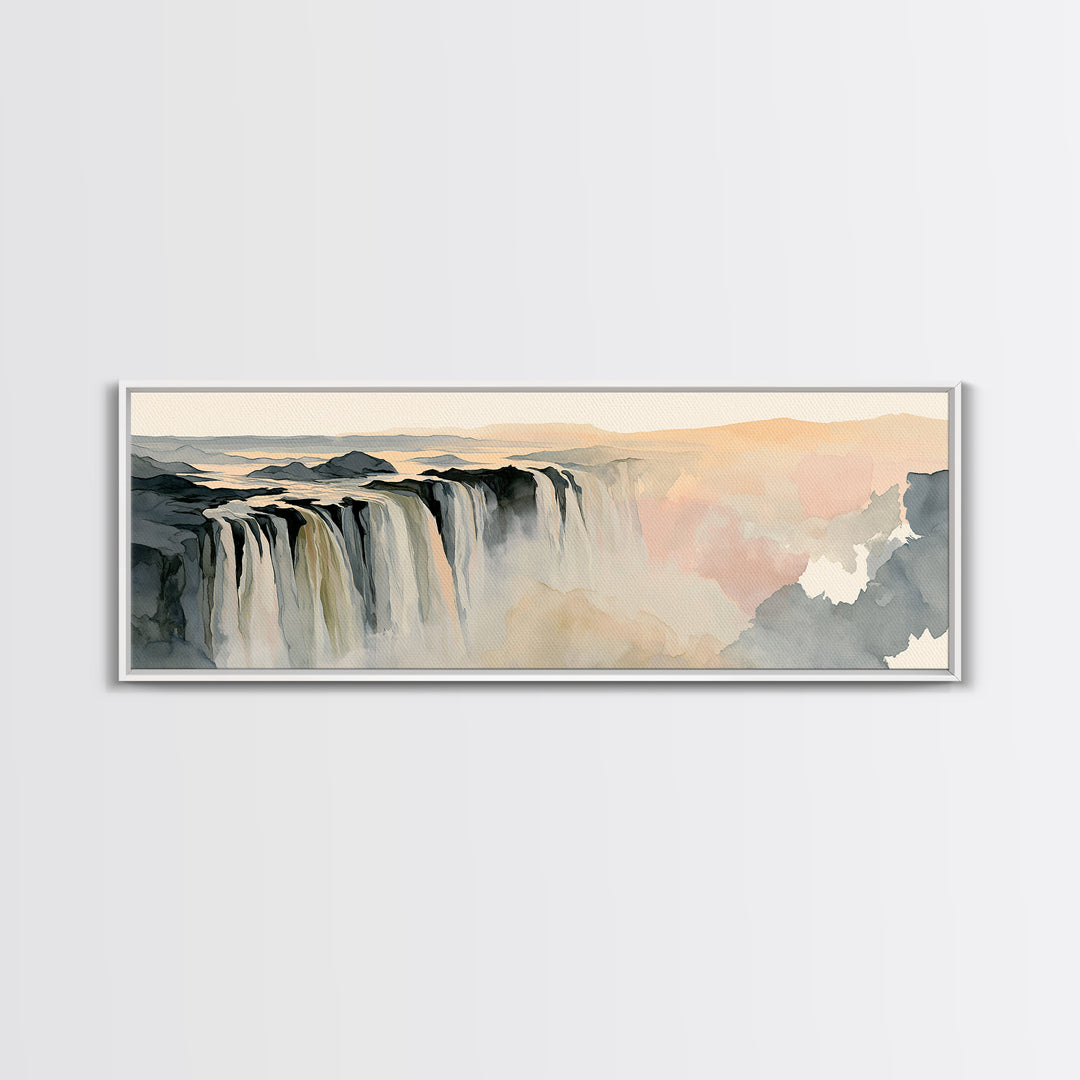 Serene Waterfall with Mist Framed Canvas Print, Spa Art, Wall Art Print, Spa Decor, Serenity, Animal Art, Modern Home Decor, SPA-3x1-10