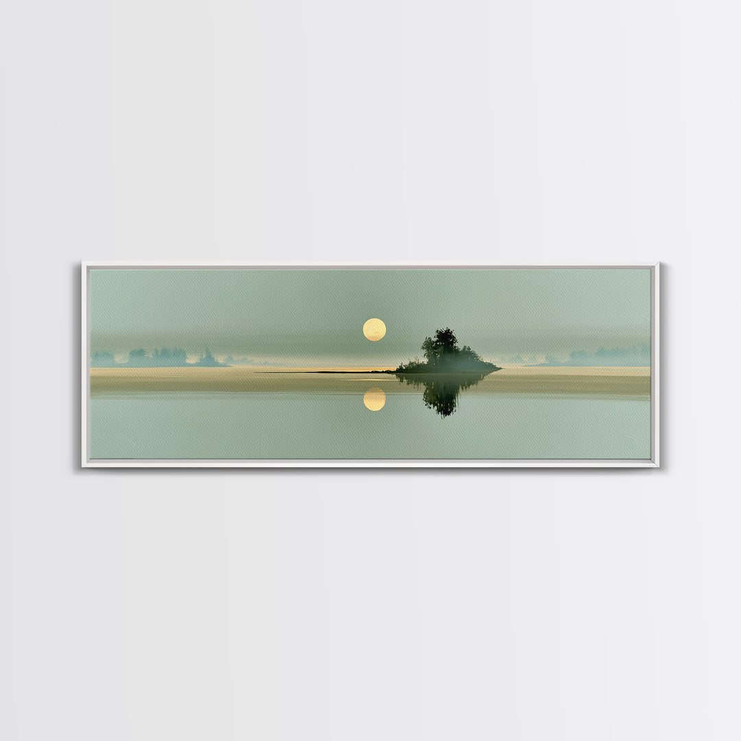 Moonlit Lake Reflection Framed Canvas Print, Spa Art, Gallery Decor, Spa Decor, Fine Art, Serenity, Wall Art, Home Decor, SPA-3x1-15