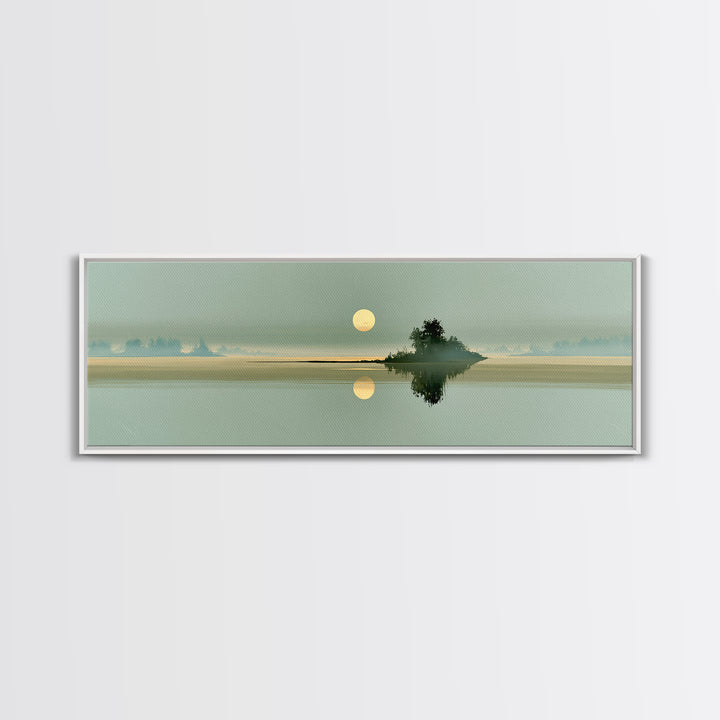Moonlit Lake Reflection Framed Canvas Print, Spa Art, Gallery Decor, Spa Decor, Fine Art, Serenity, Wall Art, Home Decor, SPA-3x1-15