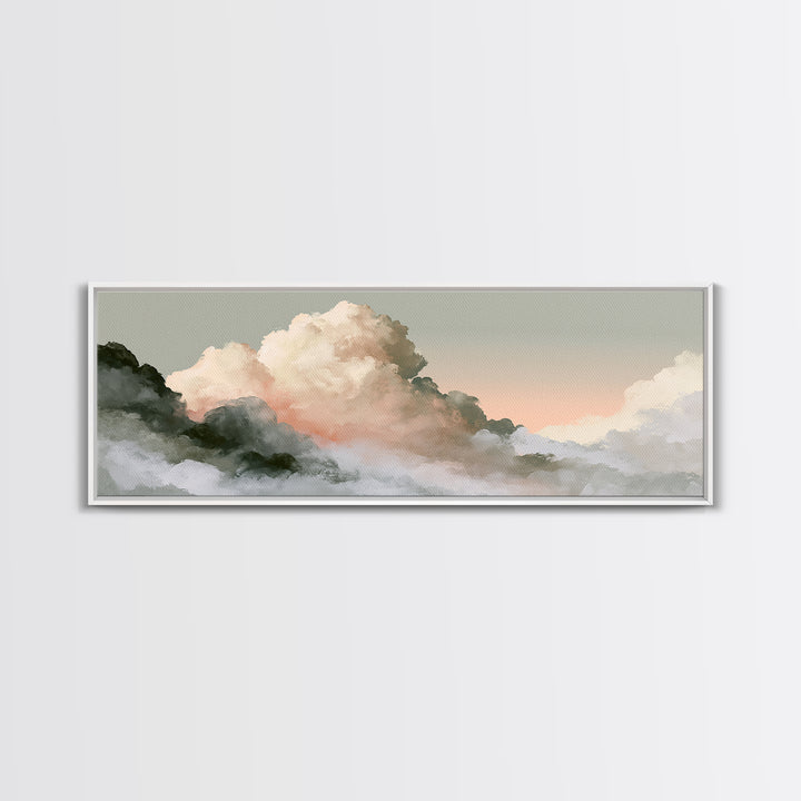 Soft Cloudscape in Cream and Sage Canvas Print, Spa Art, Dog Groomer Gifts, Spa Decor, Oil Painting, Serenity, Fine Art Print, SPA-3x1-29