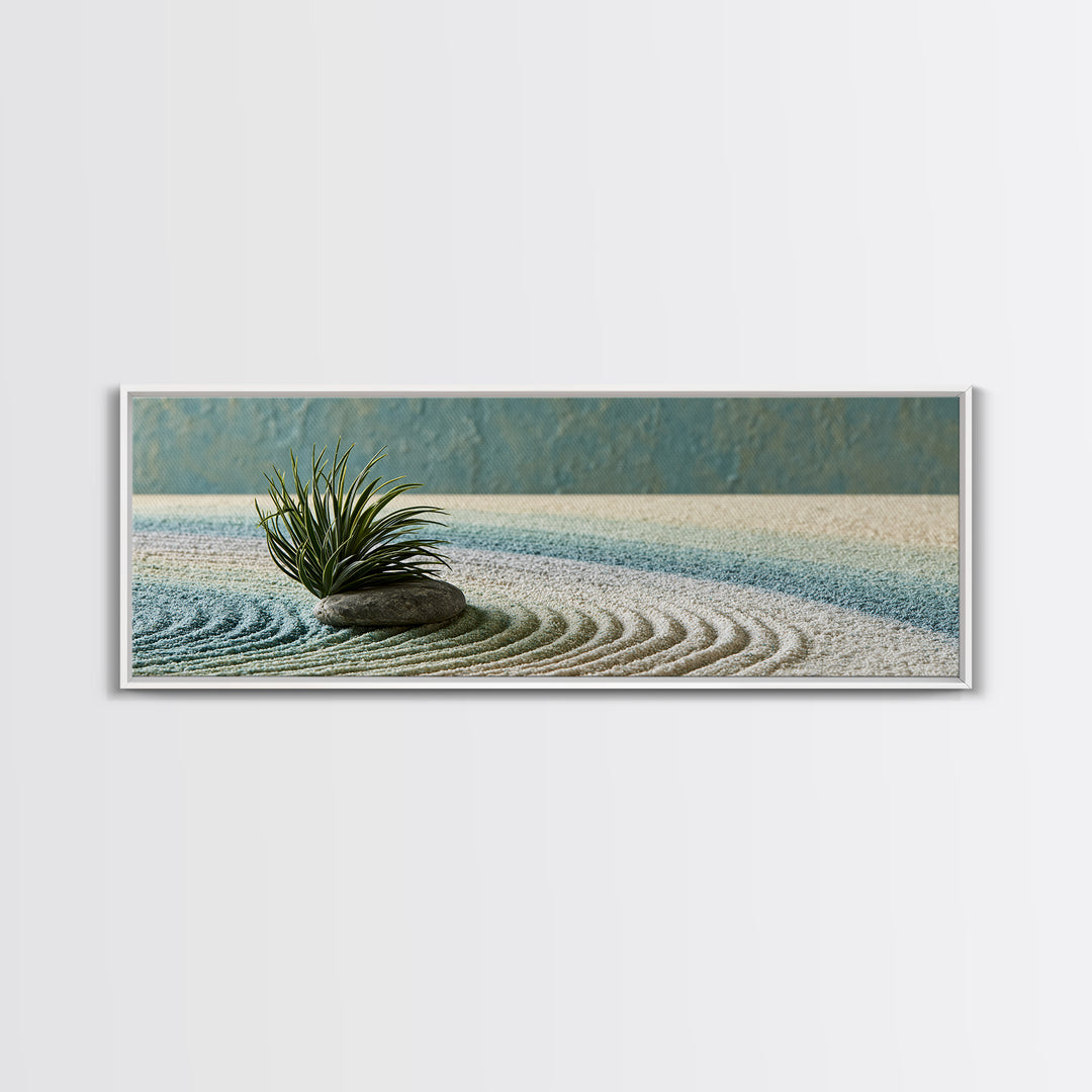 Sand Garden Lines Framed Canvas Print, Spa Art, Textured Painting, Spa Decor, Fine Art, Serenity, Travel Poster, Abstract, SPA-3x1-52