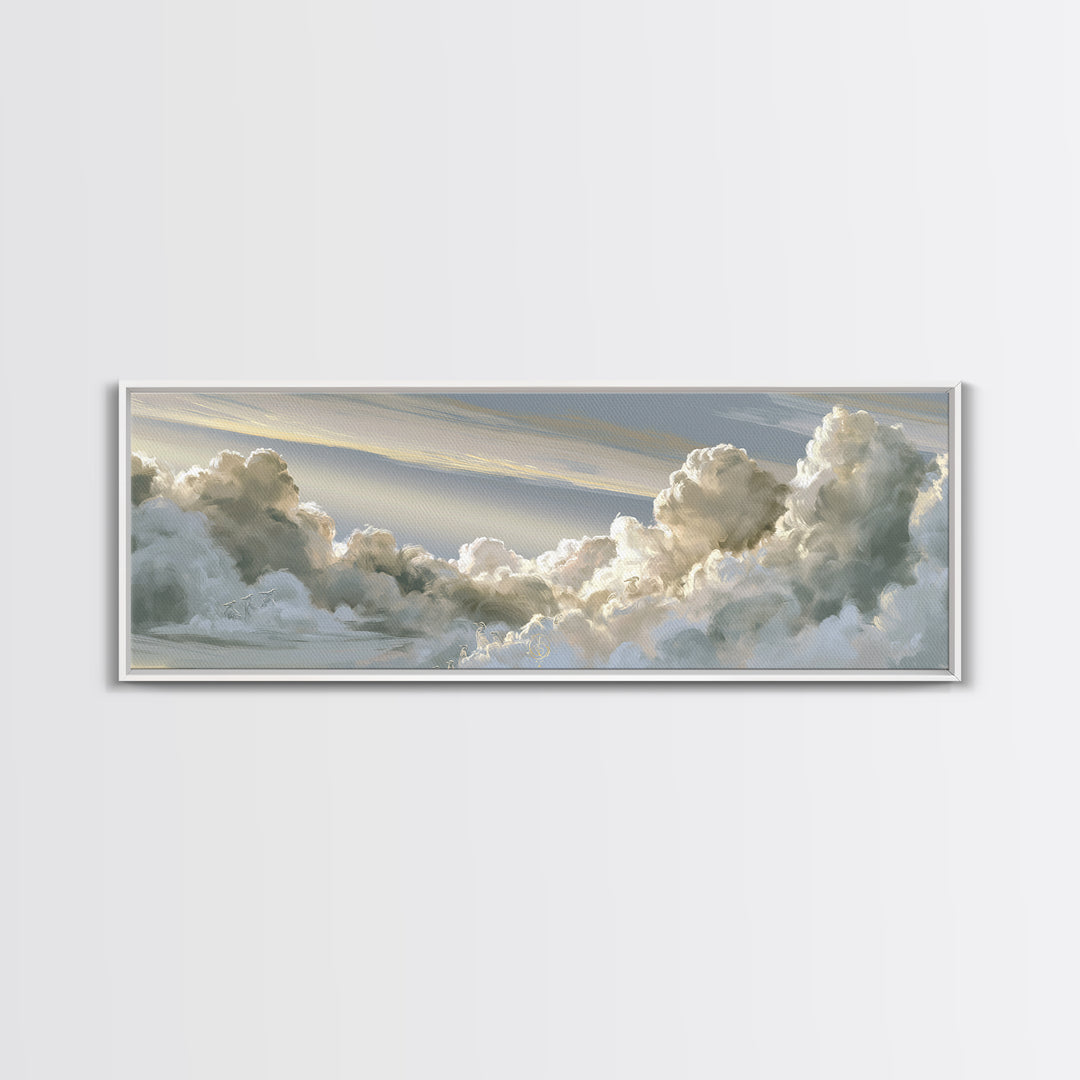 Soft Cloudscape in Cream and Sage Framed Canvas Print, Spa Art, Esthetician Decor, Spa Decor, Fine Art, Serenity, Room Decor, SPA-3x1-53