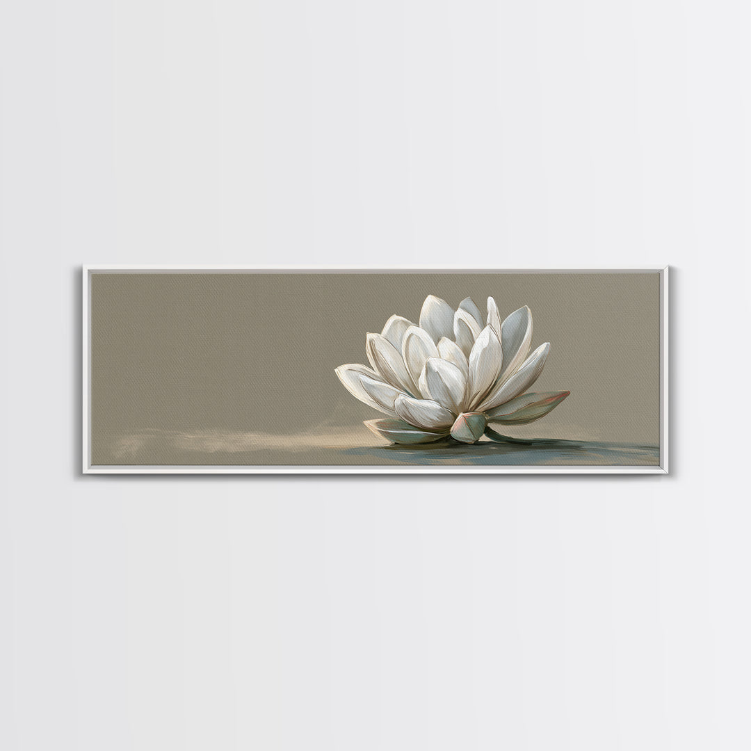 Single White Flower on Linen Ground Framed Canvas Print, Spa Art, Tarot Card Art, Spa Decor, Watercolor Art, Serenity, SPA-3x1-57