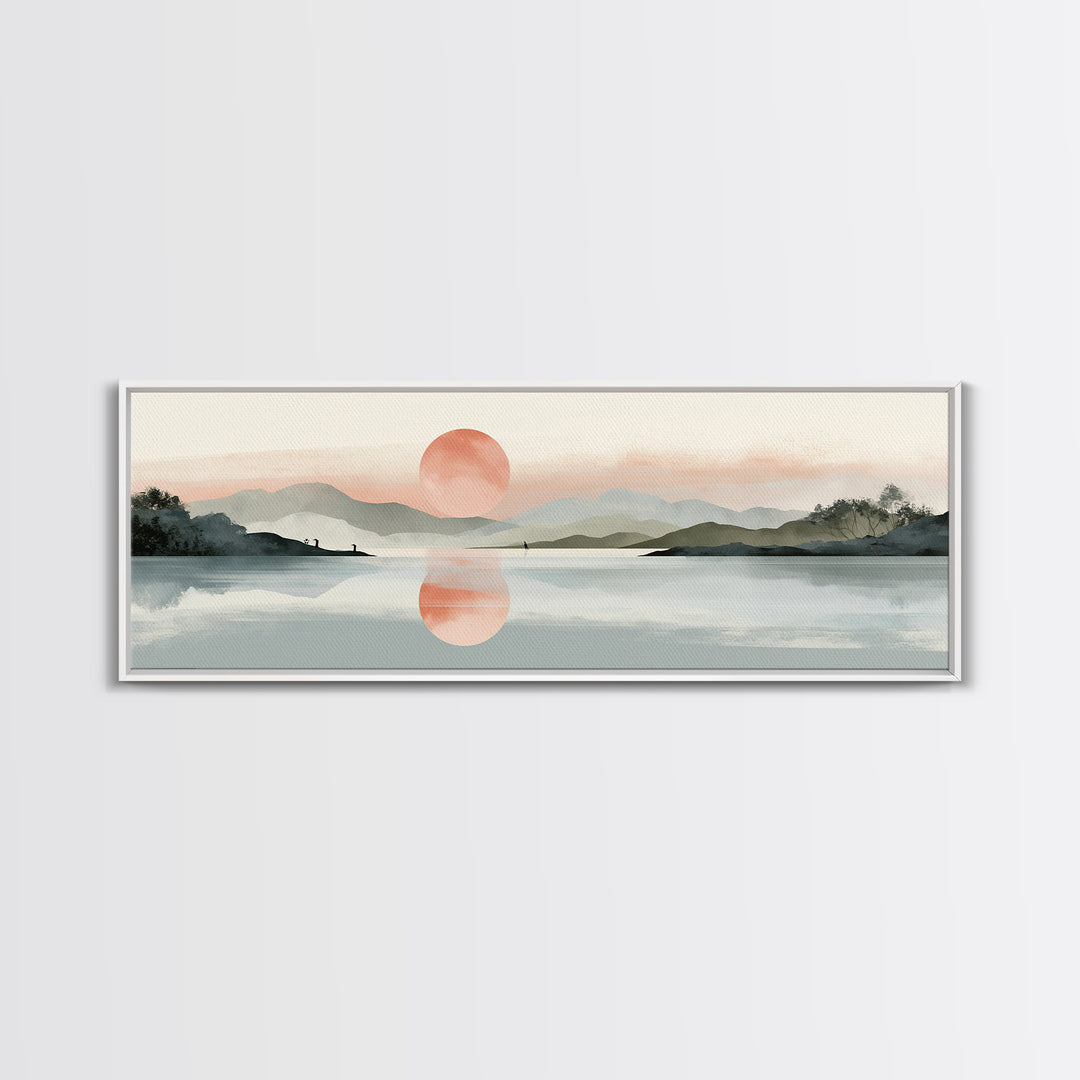 Moonlit Lake Reflection Framed Canvas Print, Spa Art, Minimalist Decor, Spa Decor, Fine Art, Serenity, Contemporary Art, SPA-3x1-63