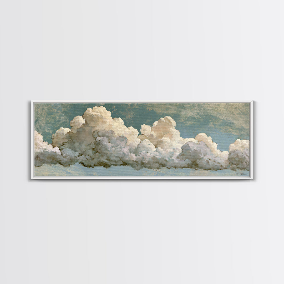 Soft Cloudscape in Cream and Sage Framed Canvas Print, Spa Art, Esthetician Decor, Spa Decor, Fine Art, Serenity, Room Decor, SPA-3x1-77