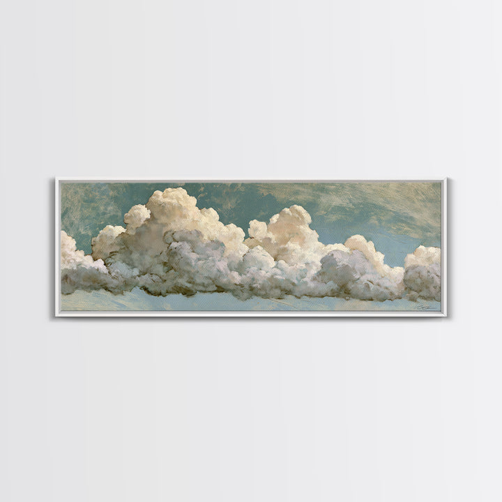 Soft Cloudscape in Cream and Sage Framed Canvas Print, Spa Art, Esthetician Decor, Spa Decor, Fine Art, Serenity, Room Decor, SPA-3x1-77
