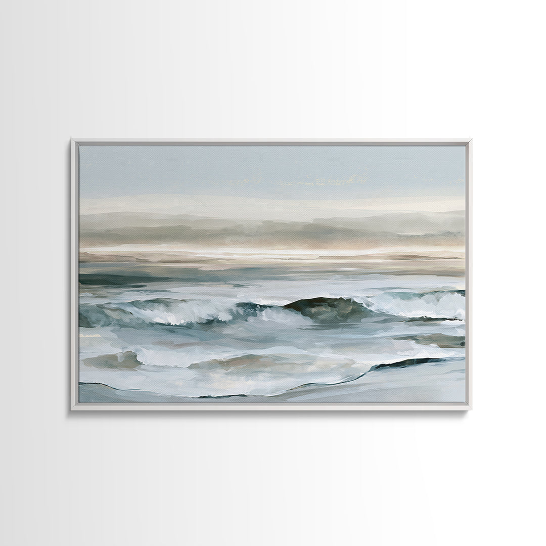 Coastal Horizon in Muted Spa Blues Framed Canvas Print, Spa Art, Spa, Spa Decor, Oil Painting, Serenity, Teen Girl Room Decor, SPA-3x2-14