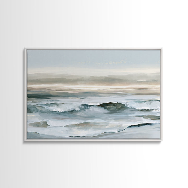 Coastal Horizon in Muted Spa Blues Framed Canvas Print, Spa Art, Spa, Spa Decor, Oil Painting, Serenity, Teen Girl Room Decor, SPA-3x2-14