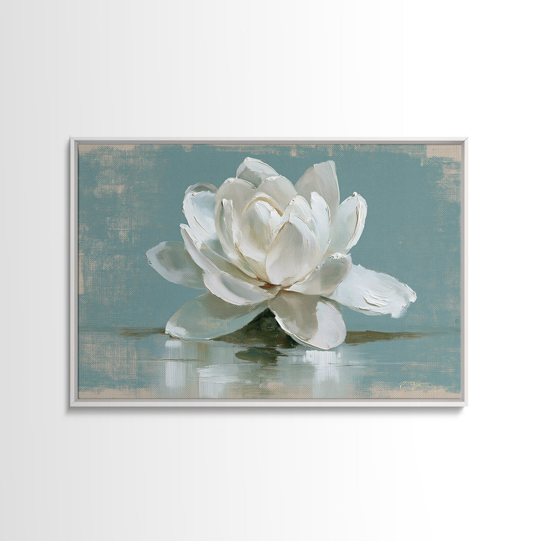 Single White Flower on Linen Ground Canvas Print, Spa Art, Teen Girl Room Decor, Spa Decor, Fine Art, Serenity, Luxury Decor, SPA-3x2-21